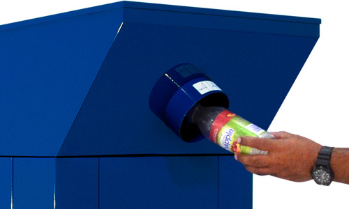 Bottles being deposited with one hand